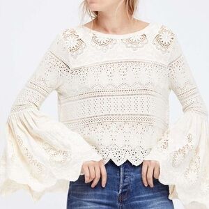 Free people once upon a time ivory crocheted lace flare sleeve blouse